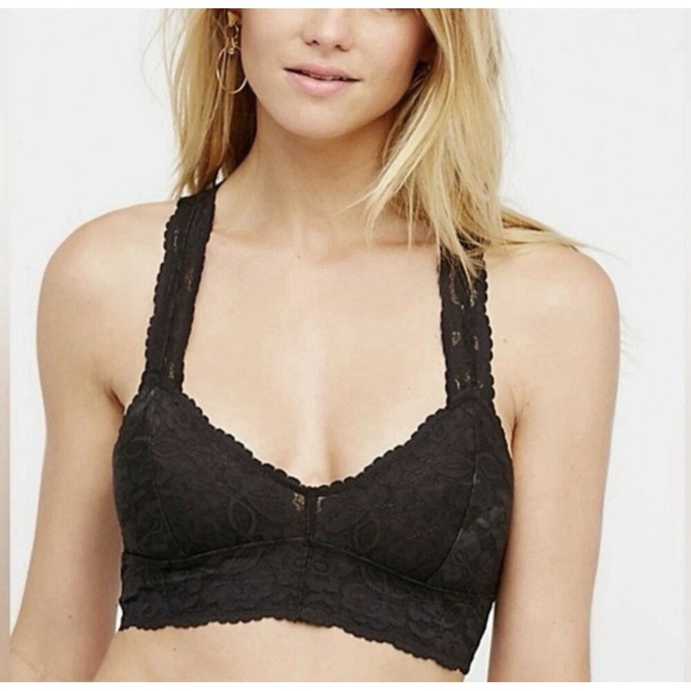 Free People Intimately Women's Lace Racerback Bralette Black Galloon Bra Small